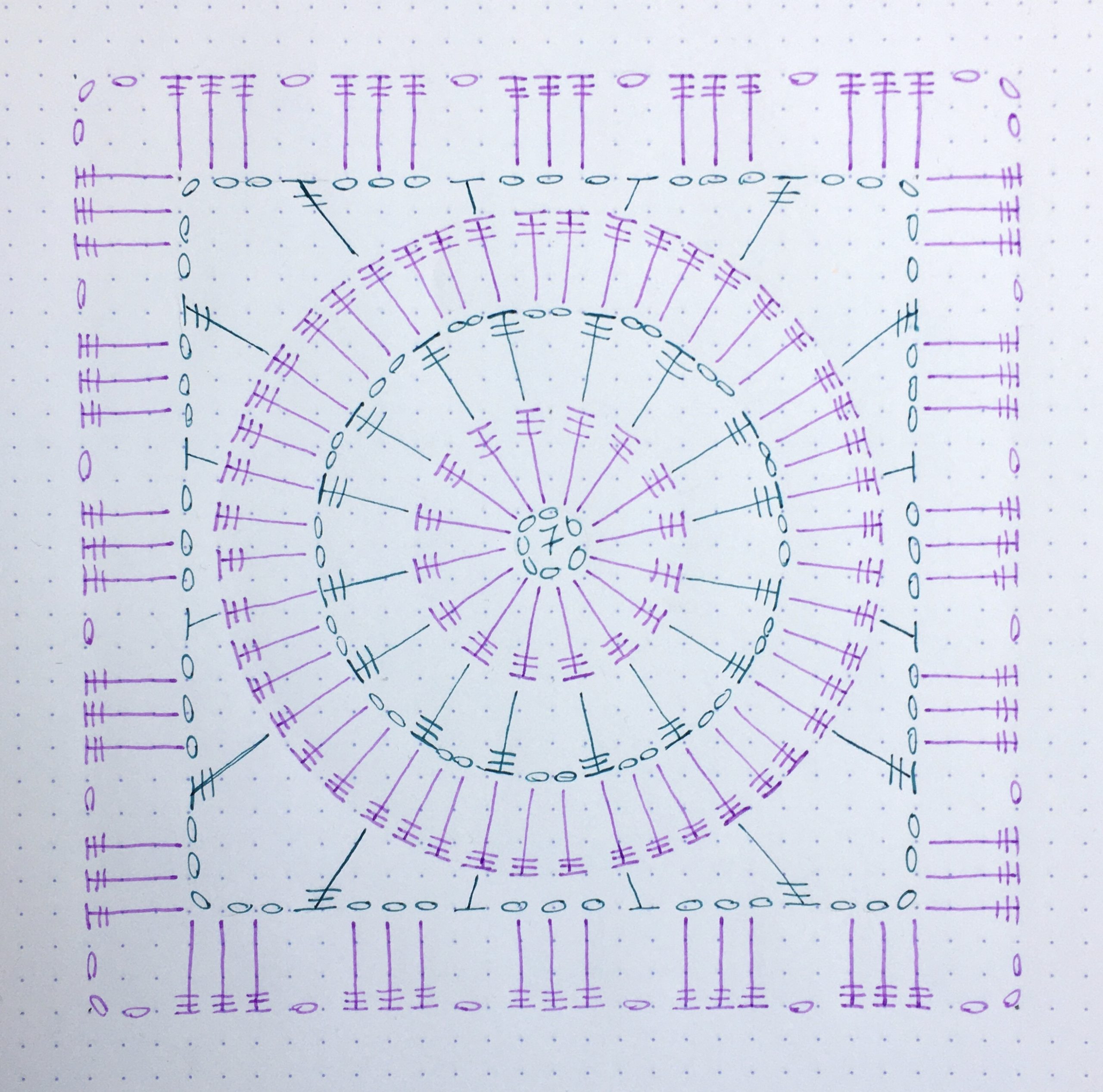 Crochet chart of the Lorelai Square.